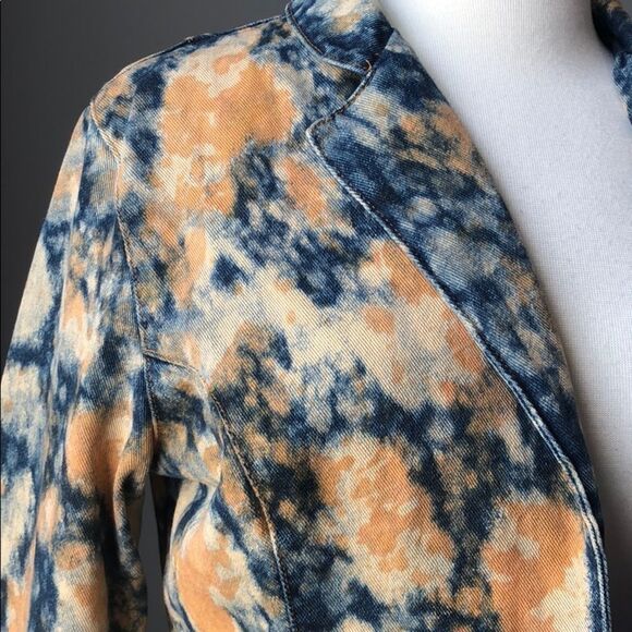 ROMABLUE Vintage Look Bleach Tie Dye Denim Jacket Blue Orange Women’s Size Large - Picture 12 of 13